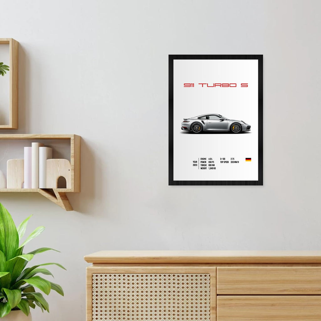 CodersParadise - Porche 911 Turbo S Wall Poster Frame | Aesthetic A4 Car Poster Frame for Home, Living Room, Bedroom, Office & Gaming Room Decor | Hanging Sports Car Wall Art