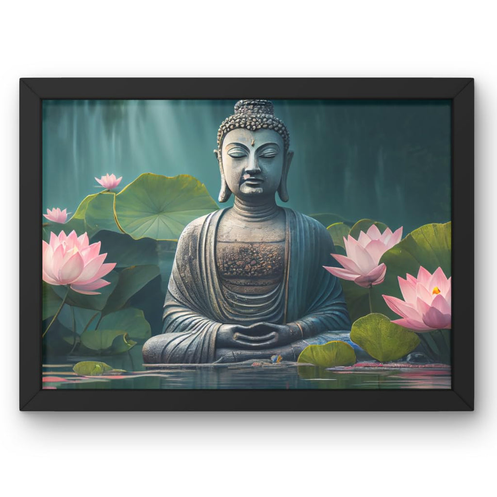 CRAFT QUEST Abstract Wall Art of Meditating Buddha Religious Painting With Frame with Acrylic glass for Home and Office Décor