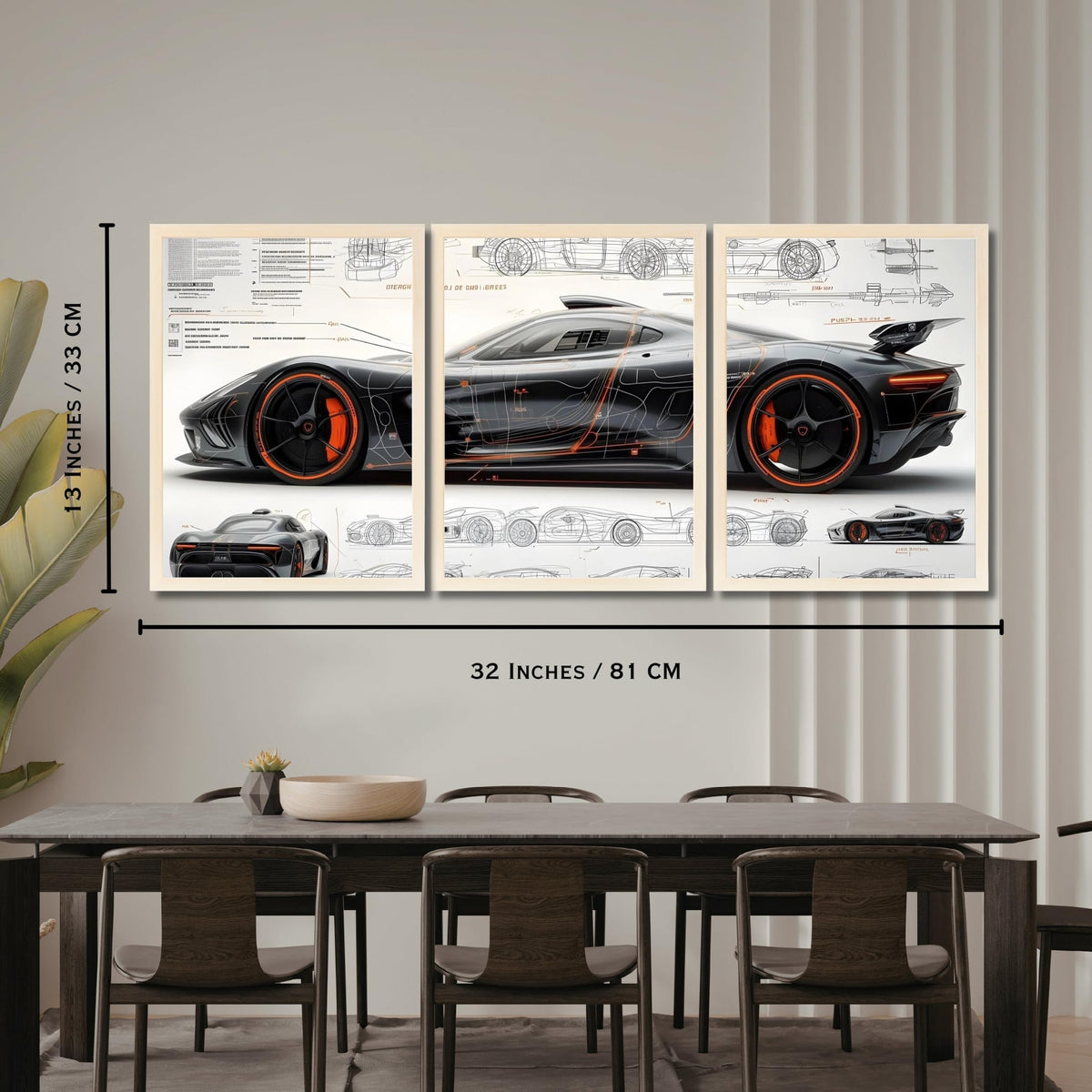 VENUXE ARTS Set Of 3 Big Sports Cars Framed Posters Gift Items for Boys Room Wall Decoration Bedroom Living Room Office Studio Décor | Car Poster Frame for Wall Décor