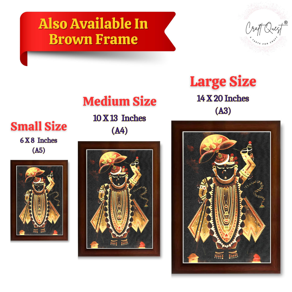 CRAFT QUEST Shreenath ji shree nathaji Photo Frame for Wall Hanging/Gift/Temple/puja Room/Home Decor Frame with Unbreakable Acrylic Glass