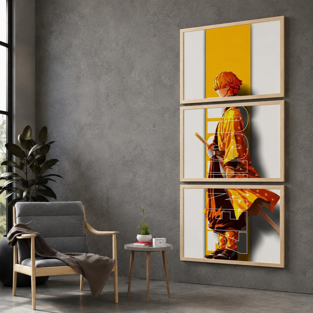 VENUXE ARTS Set Of 3 Anime Characters Wall Framed |Anime Characters Framed Poster for Living Room Bedroom Gaming Room Studio Wall Decor