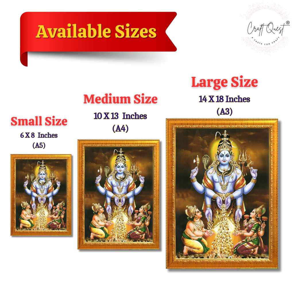 CRAFT QUEST Swarnakarshana Bhairava Swamy With Lakshmi Devi and Kuber Bhagwan Wall Photo Frame | South God Frame for Home, Office, Temple & Gifting