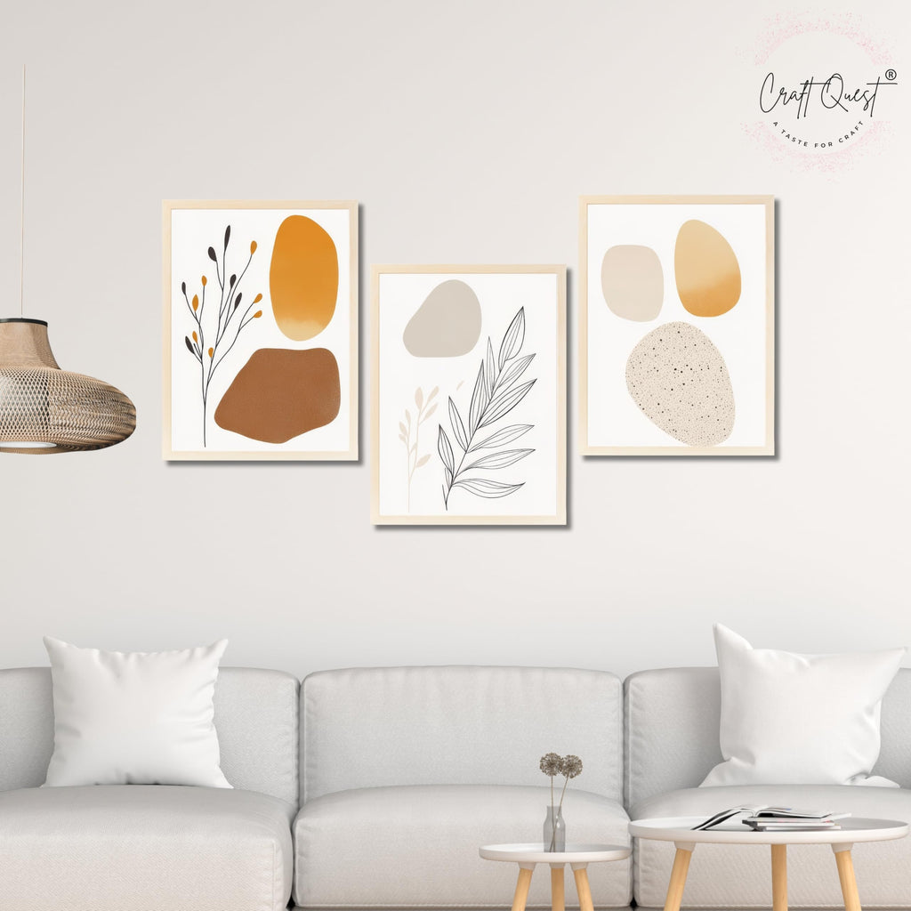 CRAFT QUEST SET OF 3 Organic Abstract Modern Wall Art | Set of 3 Frames for Home Decoration | Ideal for Living Room, Bedroom & Offices