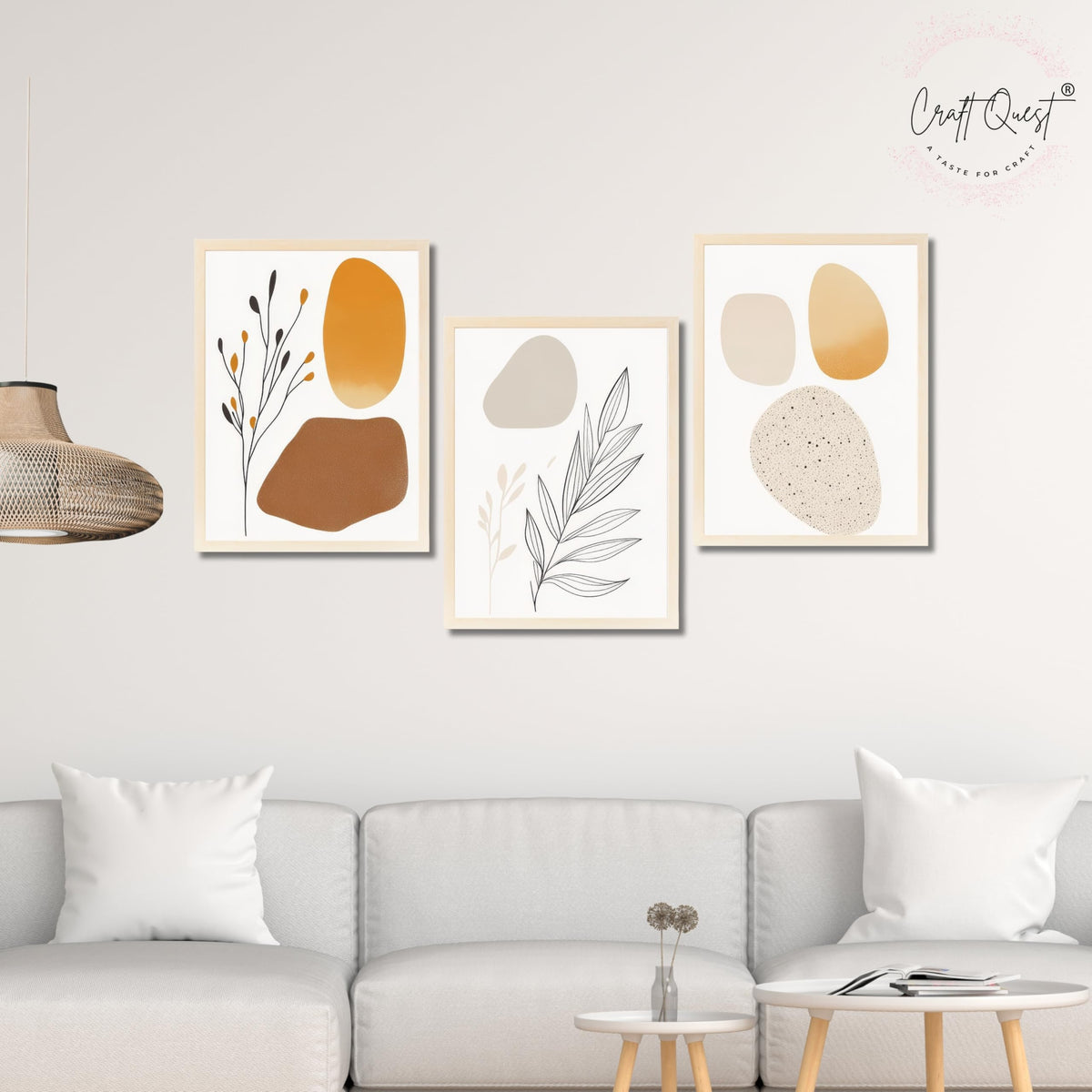 CRAFT QUEST SET OF 3 Organic Abstract Modern Wall Art | Set of 3 Frames for Home Decoration | Ideal for Living Room, Bedroom & Offices