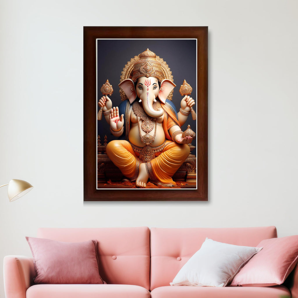 CRAFT QUEST Lord Ganesha Ganpati Ganapathi Hanging Wall Painting Framed For Home Décor