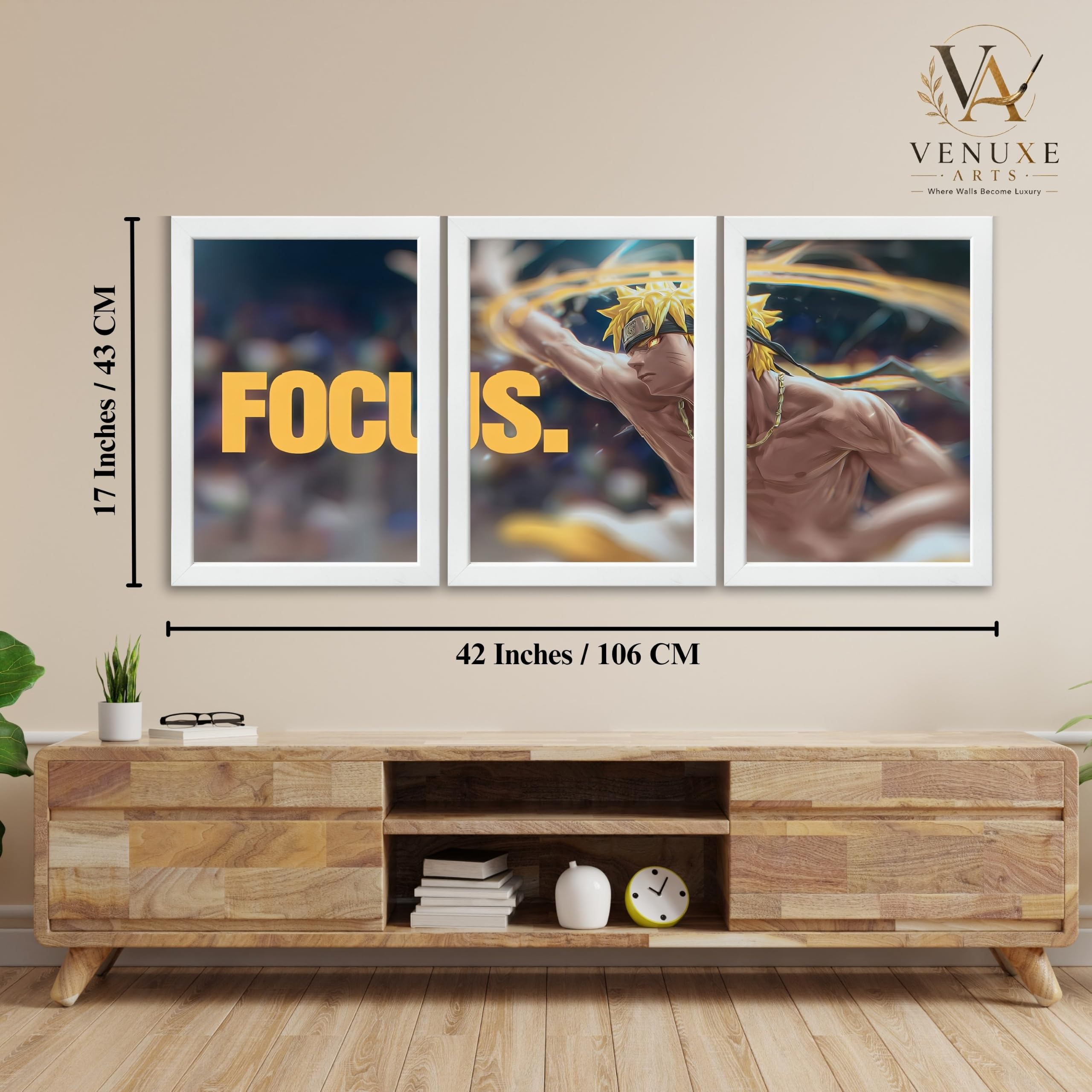 VENUXE ARTS Set Of 3 Anime Characters Wall Framed |Anime Characters Framed Poster for Living Room Bedroom Gaming Room Studio Wall Decor