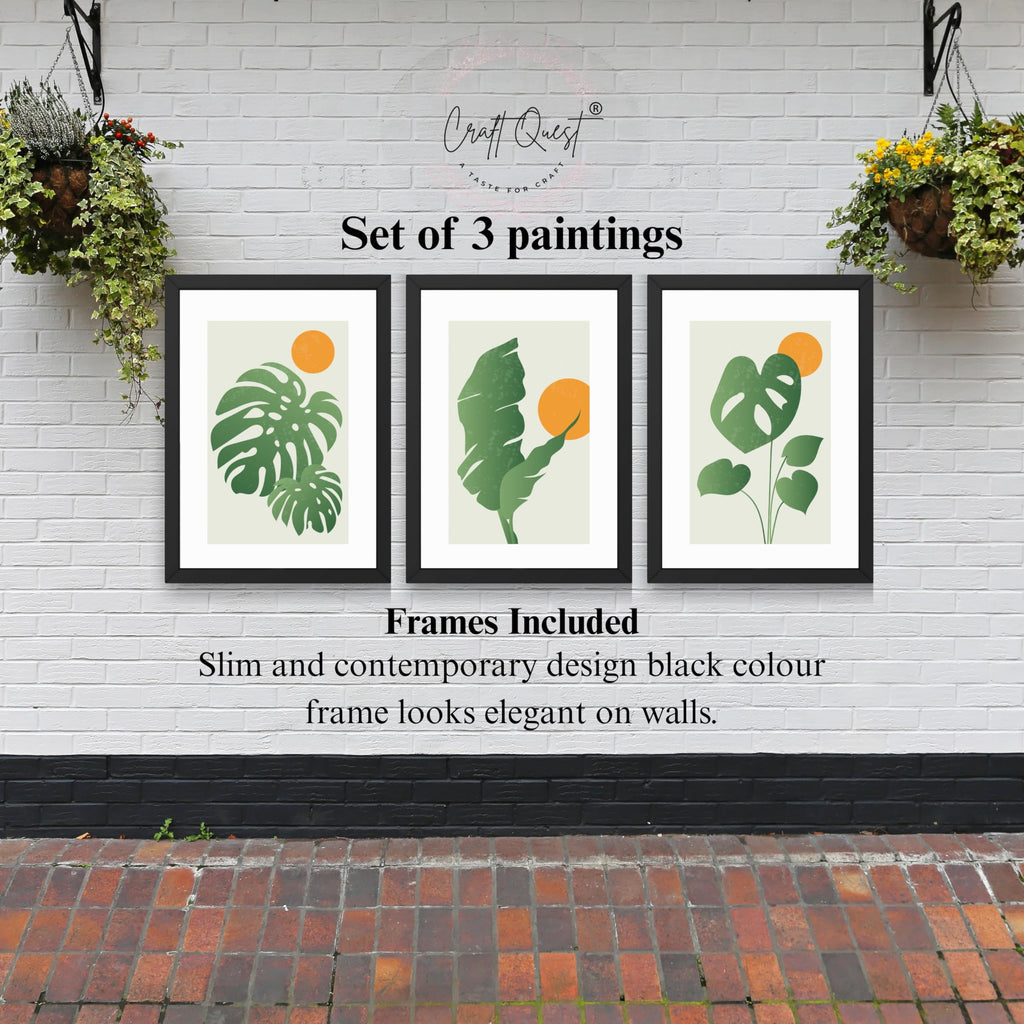 CRAFT QUEST Nature Inspired Abstract Gradient Tropical Leaf Wall Art | Set of 3 Frames for Home Decoration | Ideal for Living Room, Bedroom & Offices