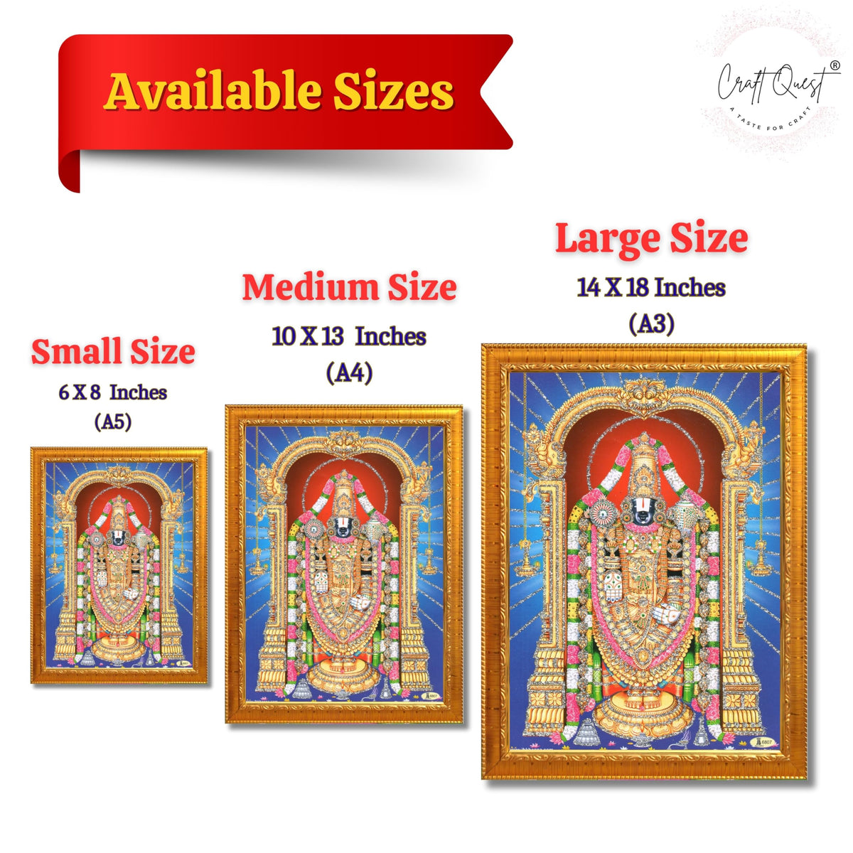 CRAFT QUEST Tirupati Balaji Lakshmi Venkateshwara venkateshwer Swamy Wall Painting Framed, Home, Temple, Pooja, Wall Décor Item