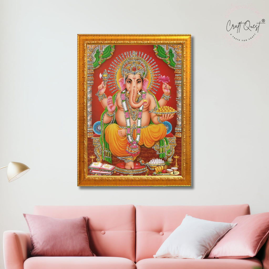 CRAFT QUEST Lord Ganpati Ganesha Modern Wall Art Painting With Frame For Pooja, Home and Office Decor Item