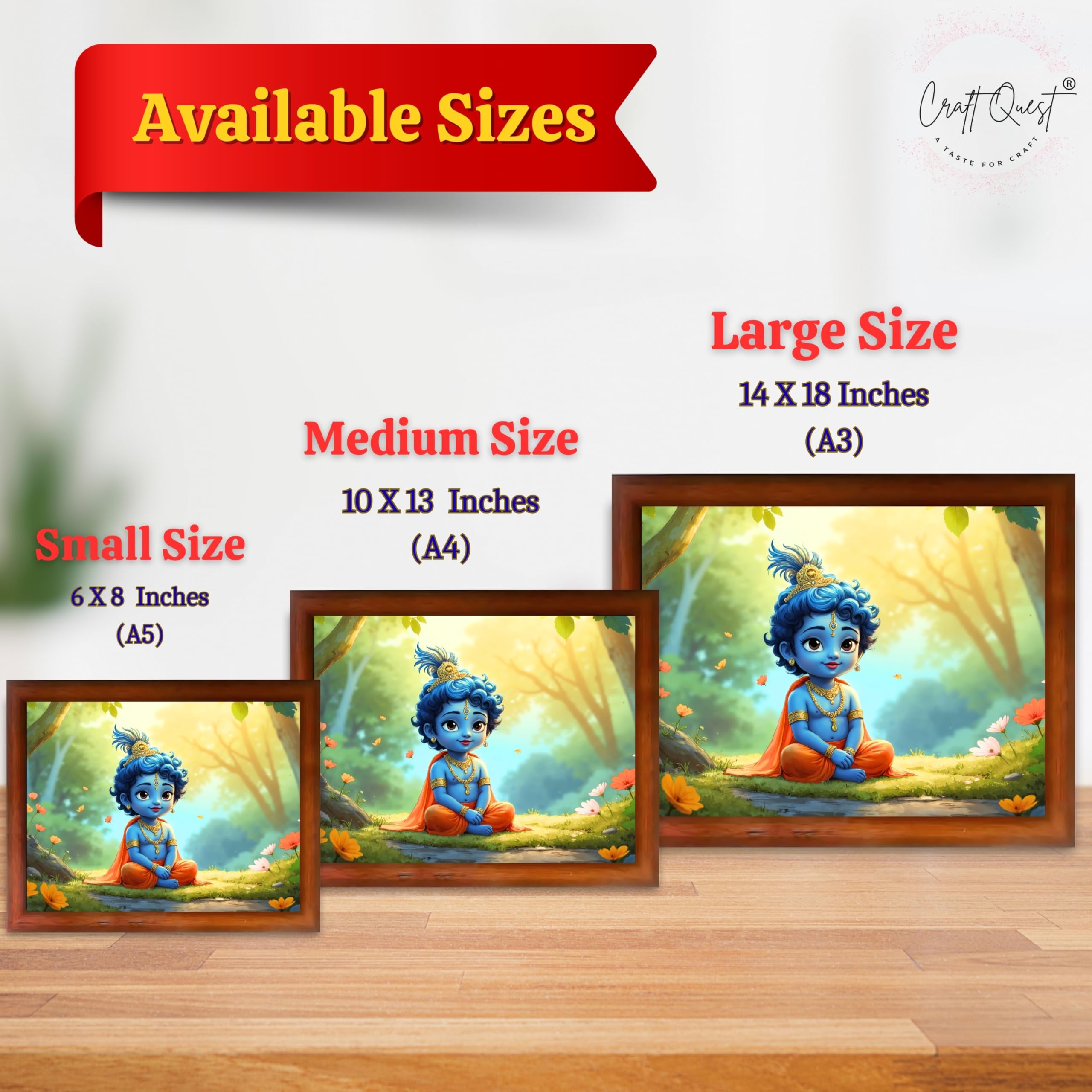CRAFT QUEST Little Krishna Bal Gopal Makhan Chor Wall Photo Frame | Hindu God Kanha Devotional Home Decor | Gift Item