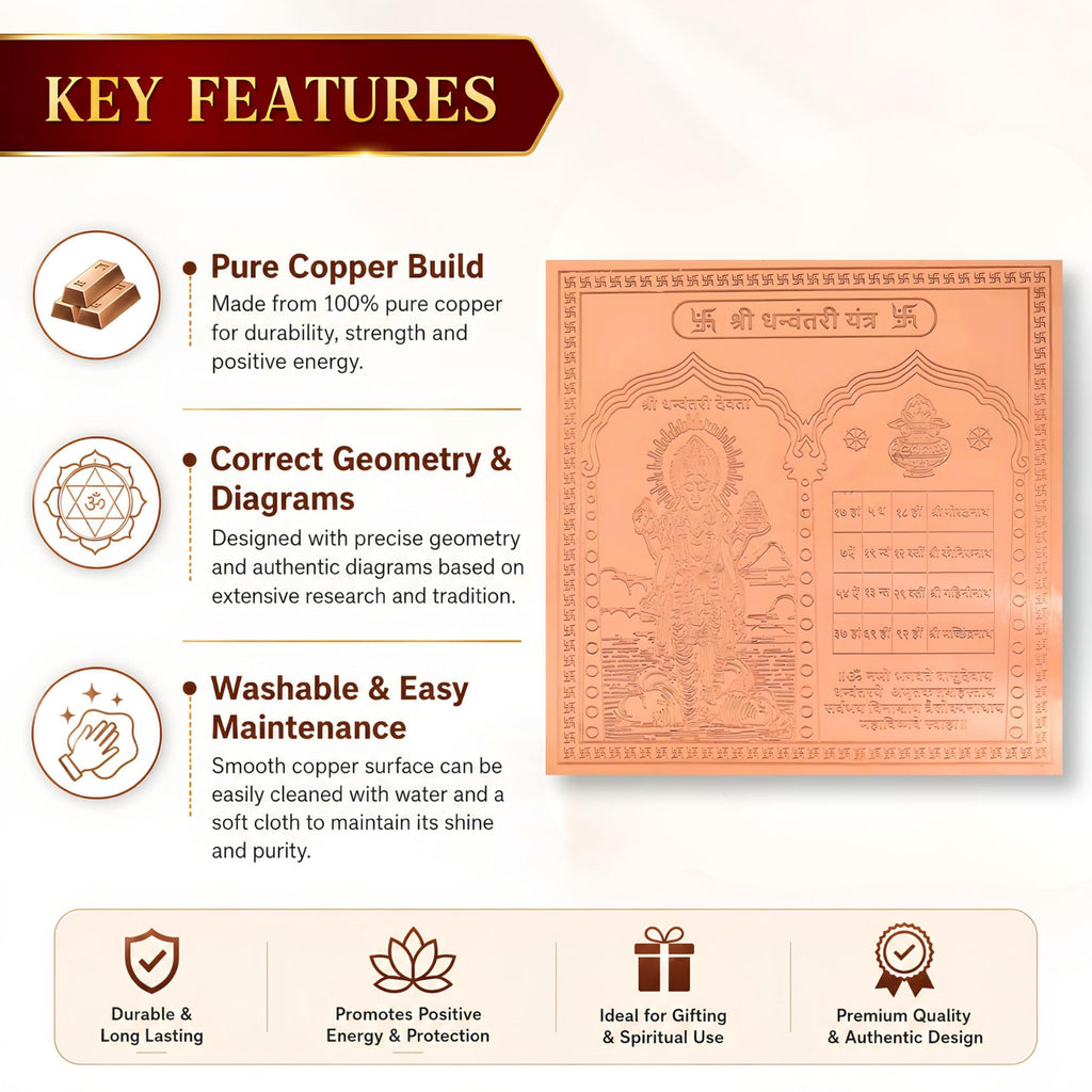 CRAFT QUEST Dhanvantri Yantra - Copper - (3 X 3 inches, Brown)