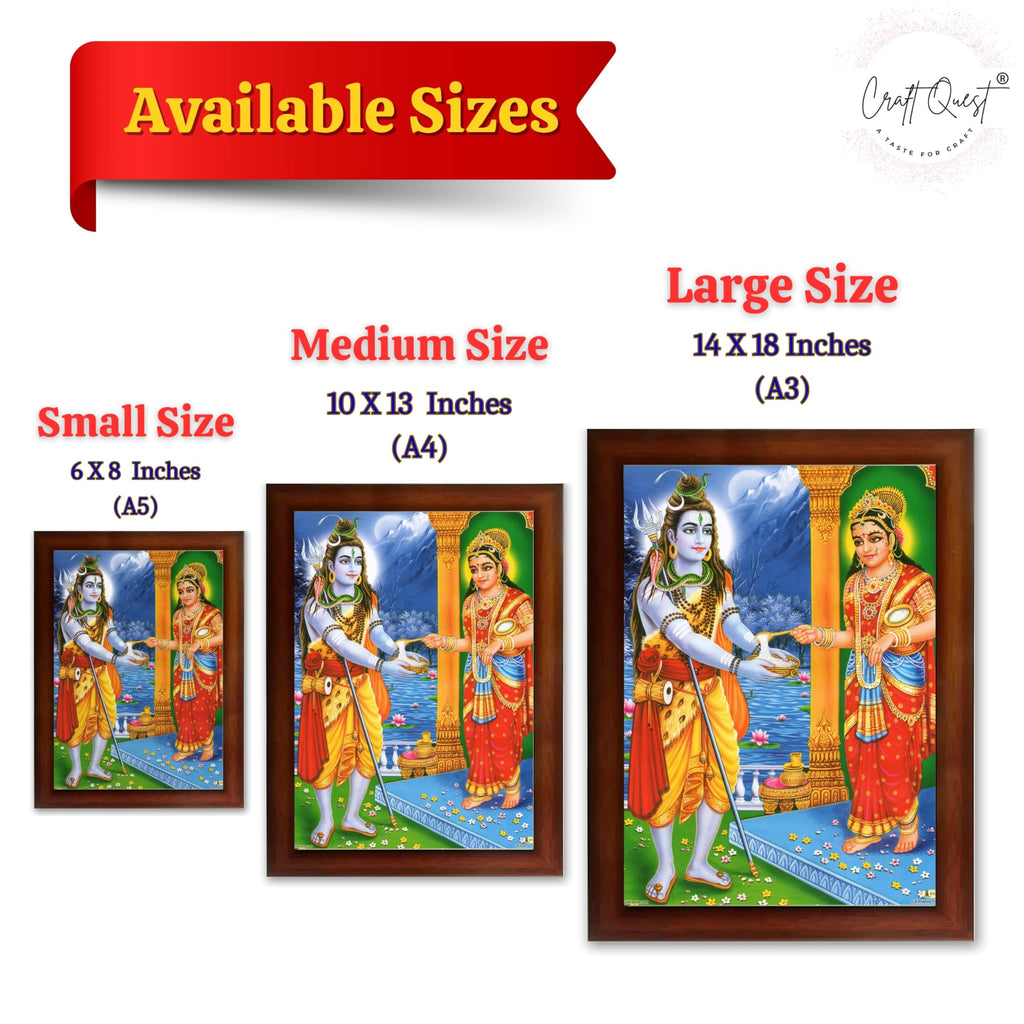 CRAFT QUEST Shiva & Maa Annapurna devi sitting on throne photo frame with Laminated Poster for Kitchen Worship