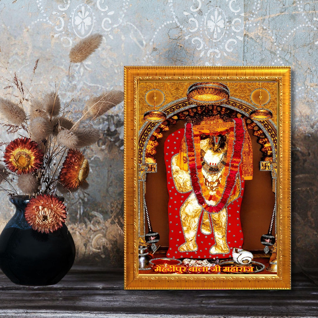 CRAFT QUEST Mehndipur balaji Hanuman | Bajrangbali Religious Photo with frame for Home Decorative Item