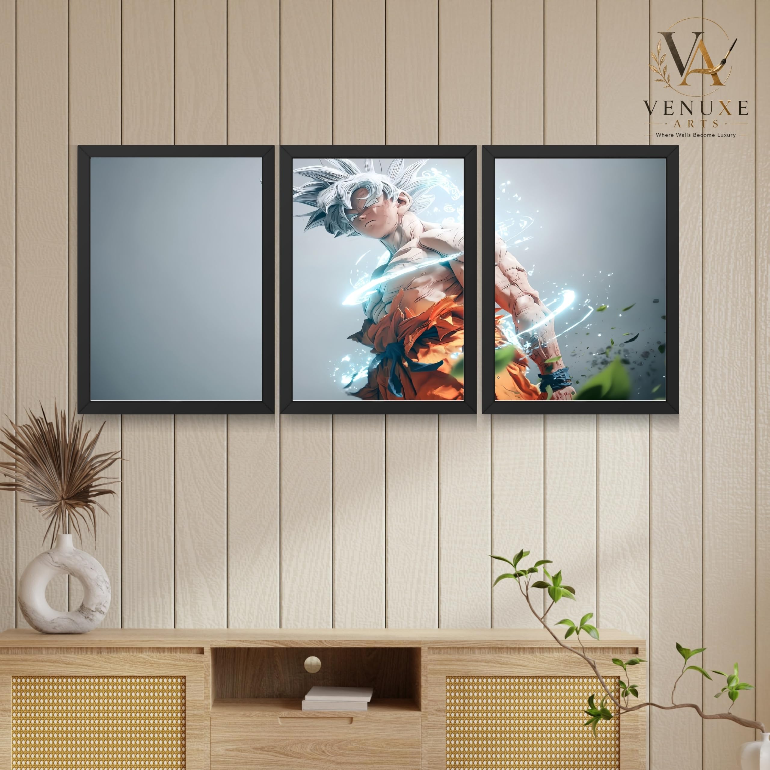 VENUXE ARTS Set Of 3 Anime Characters Wall Framed |Anime Characters Framed Poster for Living Room Bedroom Gaming Room Studio Wall Decor