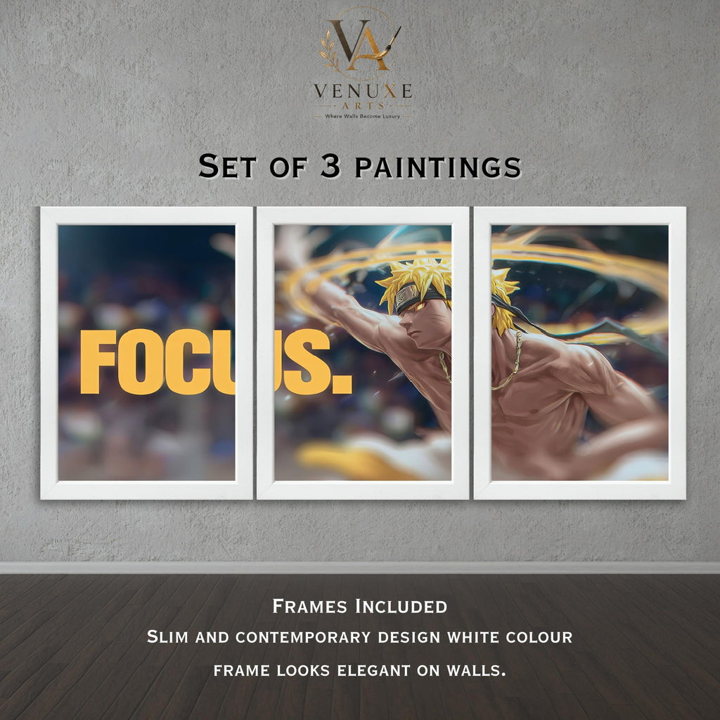 VENUXE ARTS Set Of 3 Anime Characters Wall Framed |Anime Characters Framed Poster for Living Room Bedroom Gaming Room Studio Wall Decor