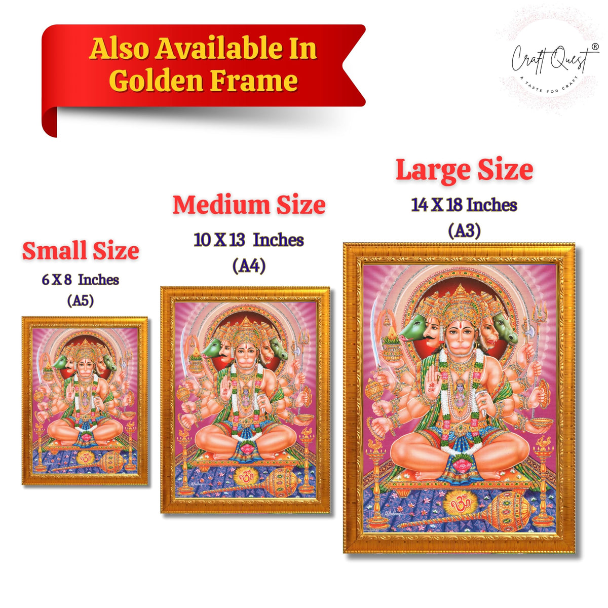 CRAFT QUEST Panchmukhi Hanuman JI | Bajrangbali Religious Photo frame Decorative Item Synthetic frame