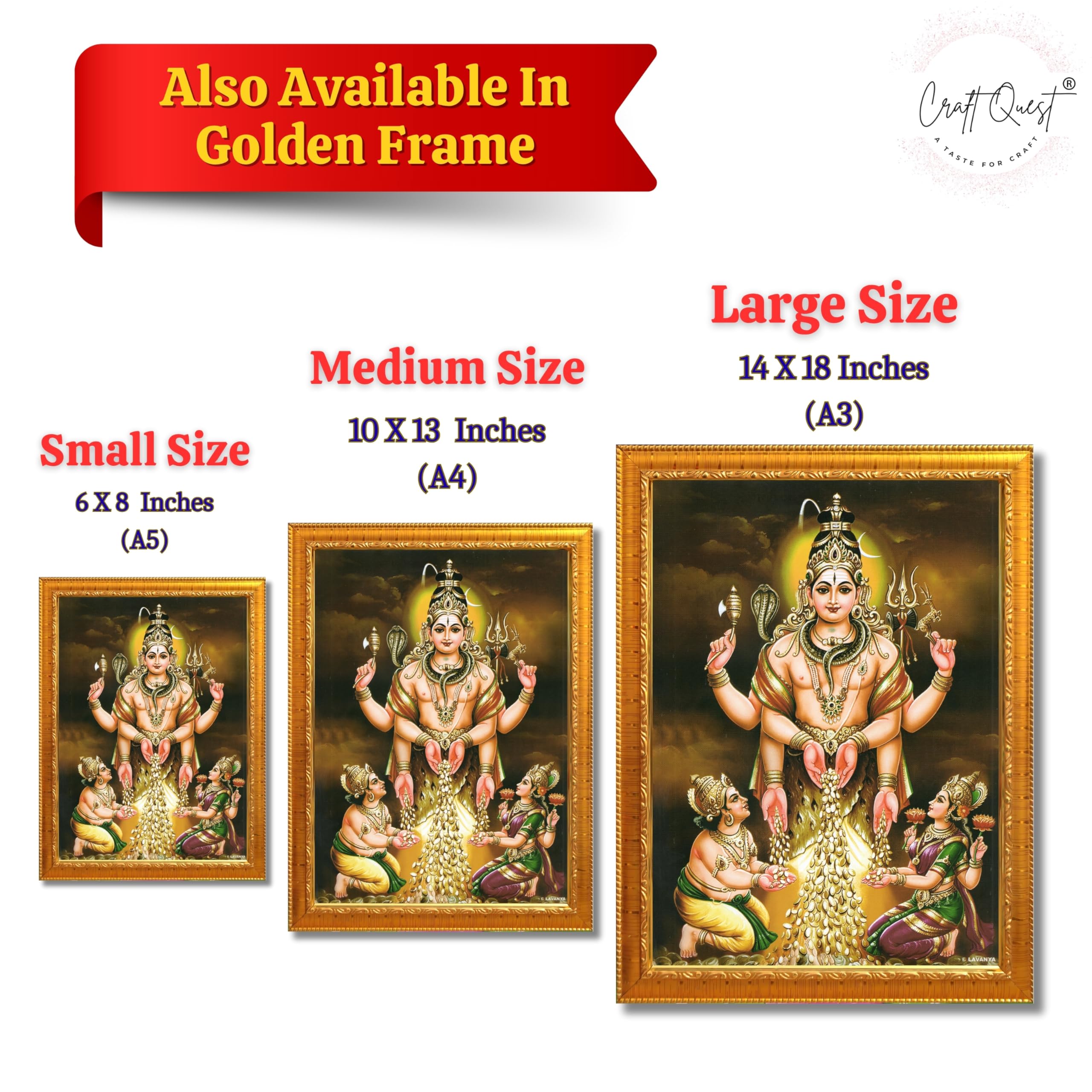CRAFT QUEST Swarnakarshana Bhairava Swamy With Lakshmi Devi and Kuber Bhagwan Wall Photo Frame | South God Picture Frame for Home, Office, Temple & Gifting