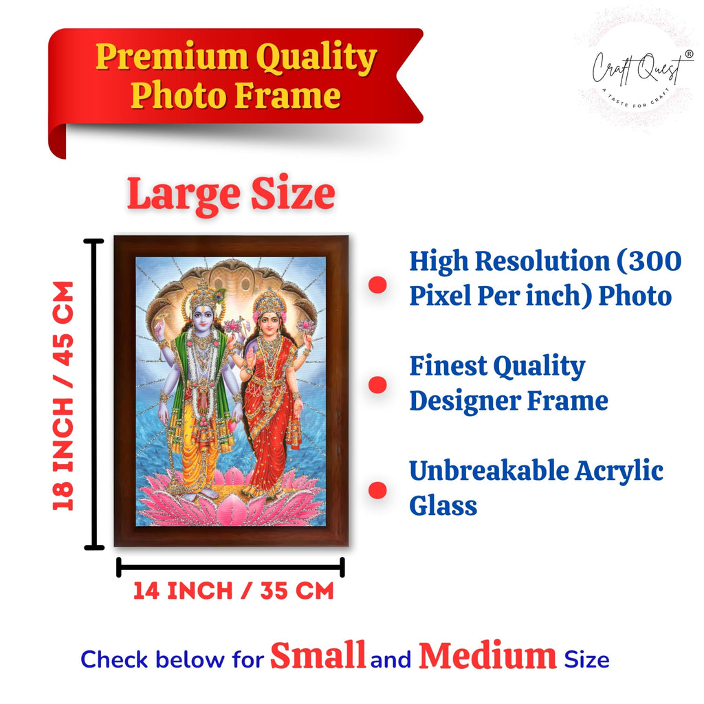 CRAFT QUEST Lord Vishnu Dev Lakshmi Devi Laxmi Narayan Ji Wall Painting Framed Home Decor, Religious Photo Frame