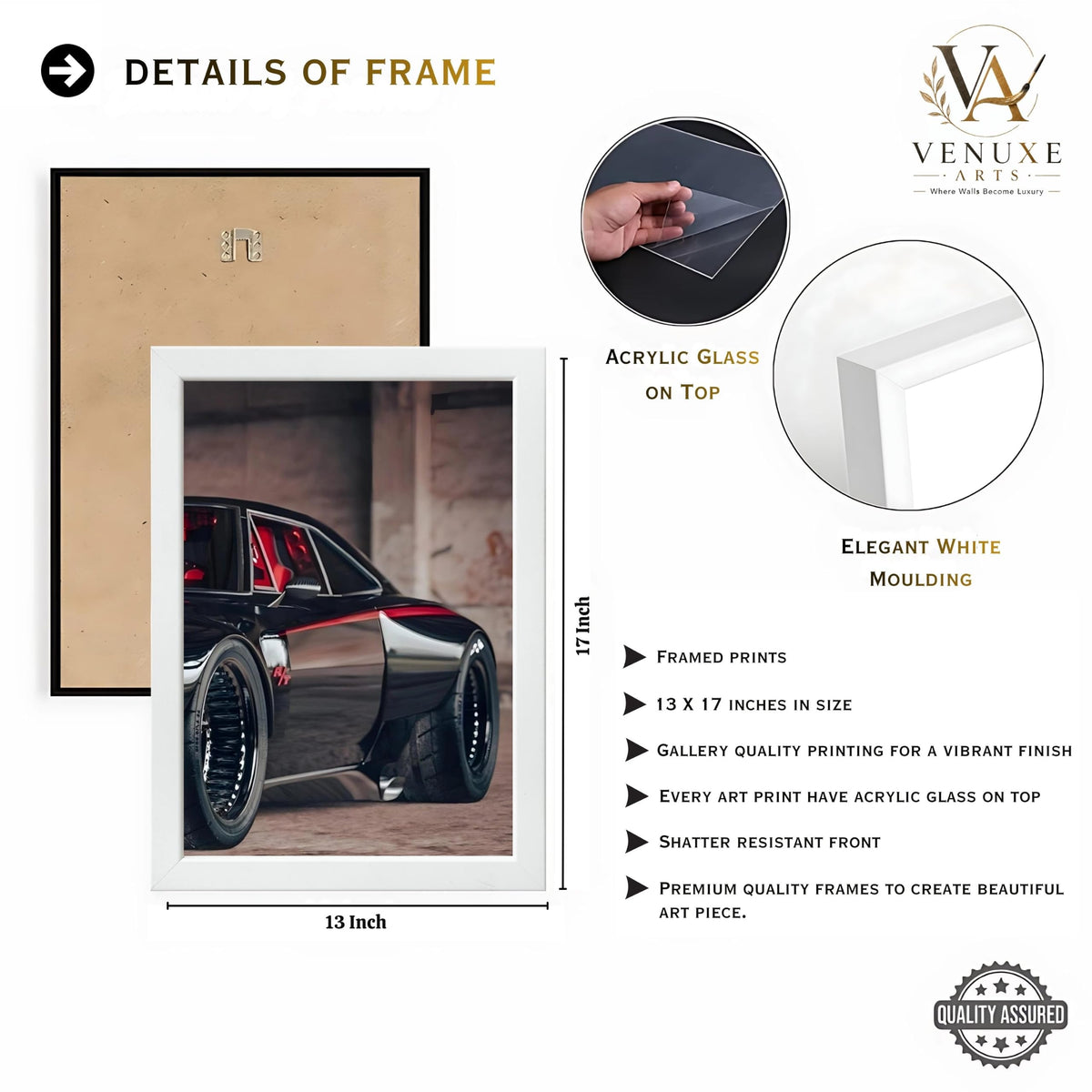 VENUXE ARTS Set Of 3 Big Sports Cars Framed Posters Gift Items for Boys Room Wall Decoration Bedroom Living Room Office Studio Décor | Car Poster Frame for Wall Décor