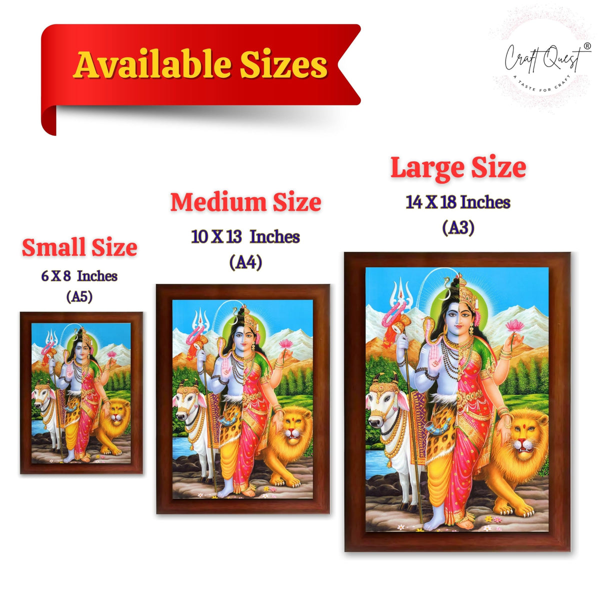 CRAFT QUEST Ardhanarishvara Arthanareeswara Shiv Parvati Photo Frame | Religious Photo Frame | Ideal for Home, Office, Temple & Puja Room, Wall Decor
