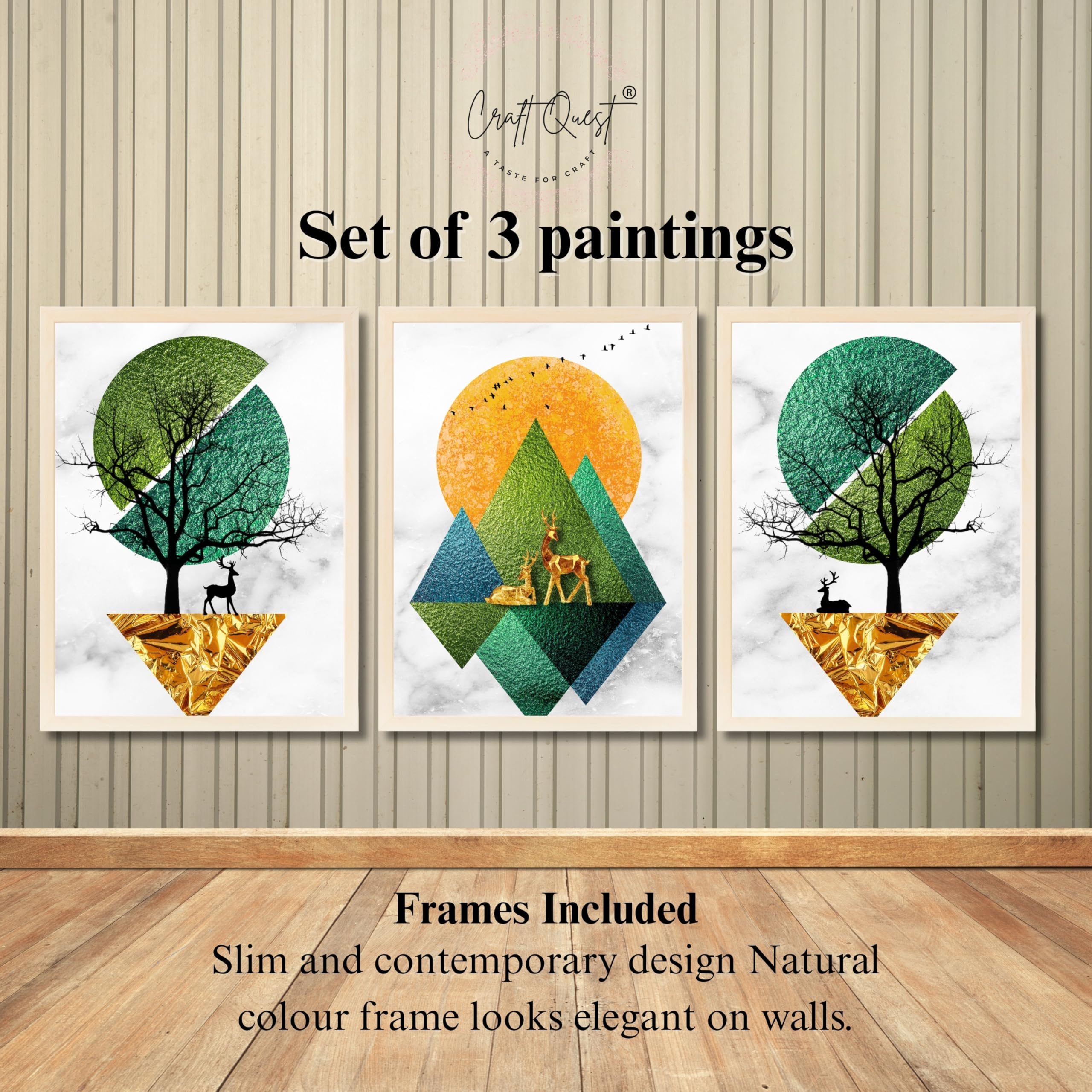 CRAFT QUEST Modern Art Abstract Wall Art | Set of 3 Frames for Home Decoration | Ideal for Living Room, Bedroom & Offices