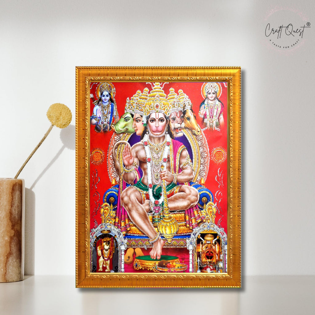 CRAFT QUEST Panchmukhi Hanuman JI | Bajrangbali Religious Photo frame Home Decorative Item Synthetic Wood