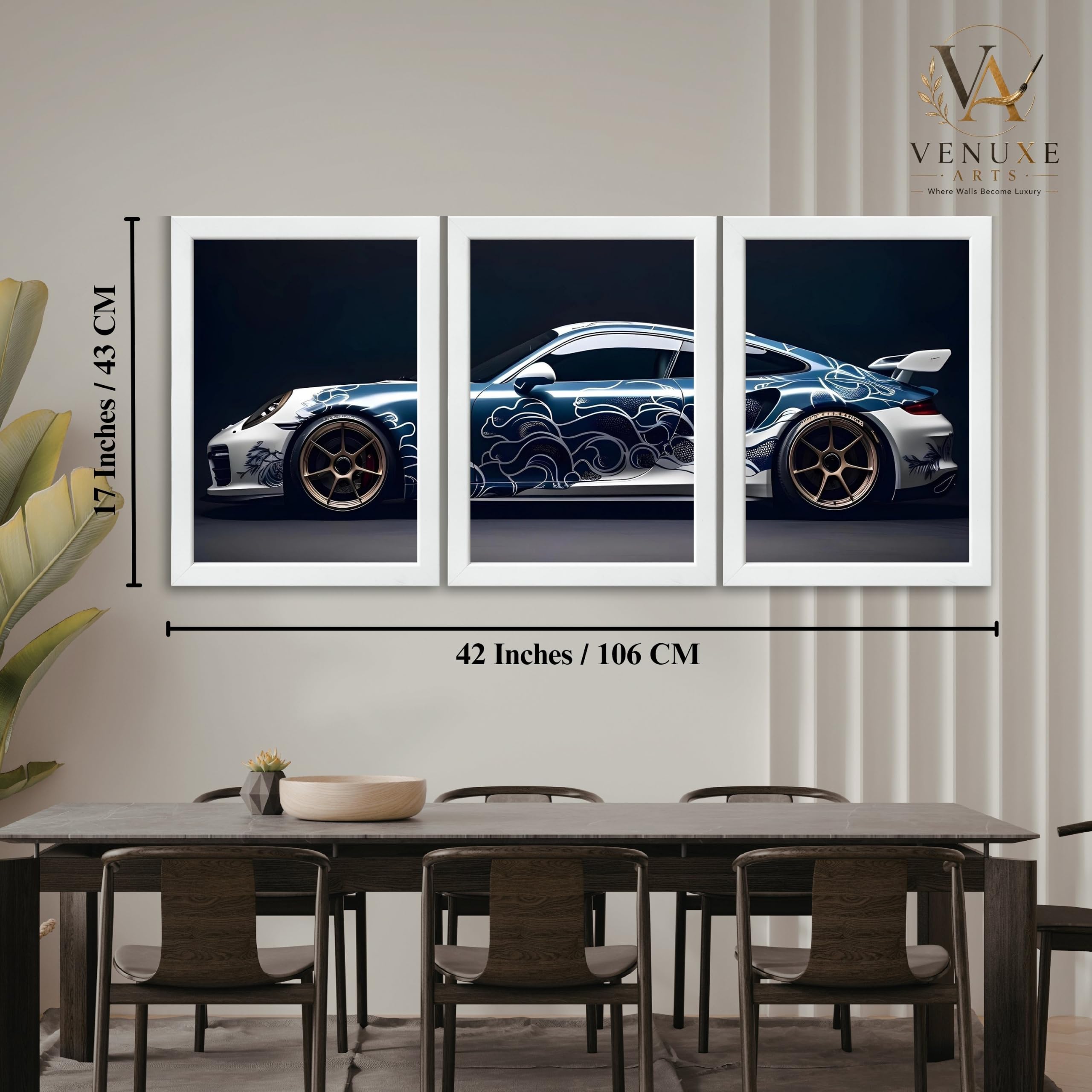 VENUXE ARTS Set Of 3 Big Sports Cars Framed Posters Gift Items for Boys Room Wall Decoration Bedroom Living Room Office Studio Décor | Car Poster Frame for Wall Décor