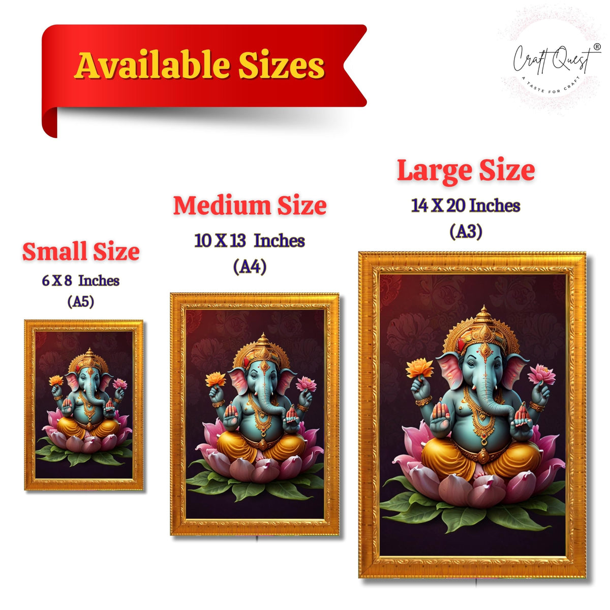 CRAFT QUEST Lord Ganpati ji Wall Hanging Frame for Living Room, Bedroom, Office & Pooja Room Décor GA-214