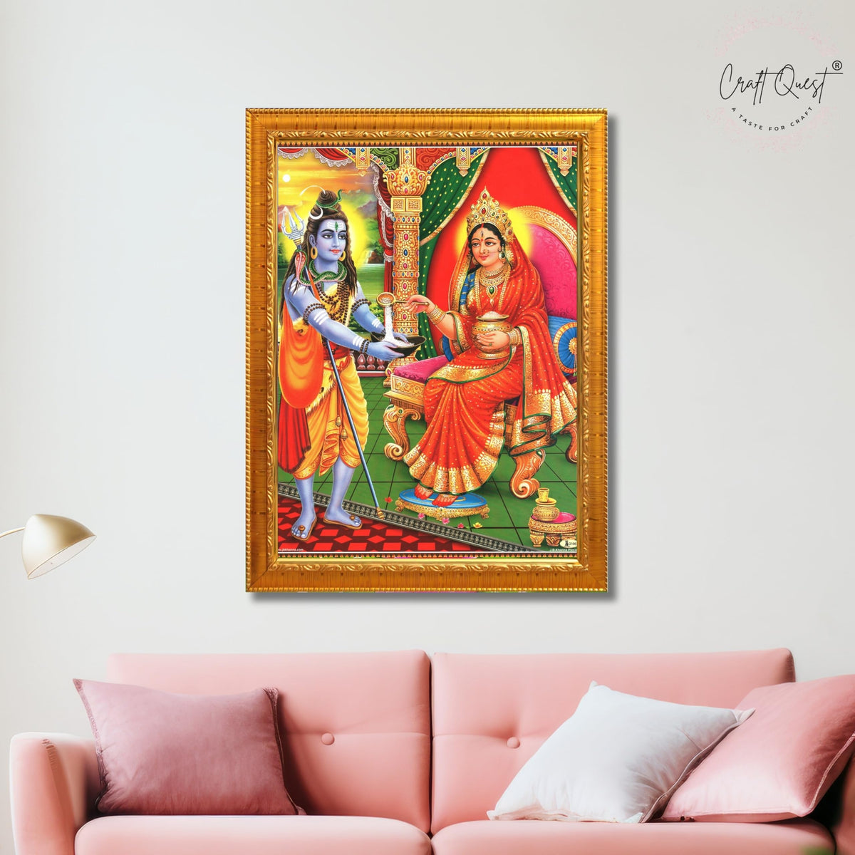CRAFT QUEST Shiva & Maa Annapurna devi sitting on throne photo frame with with Acrylic glass, for Kitchen Worship