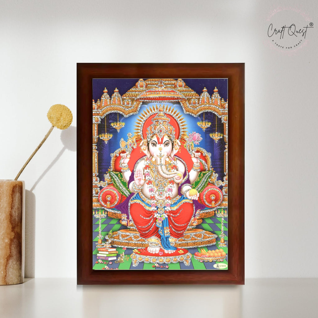 CRAFT QUEST Lord Ganpati Modern Wall Art Painting With Frame For Pooja, Home and Office Decor