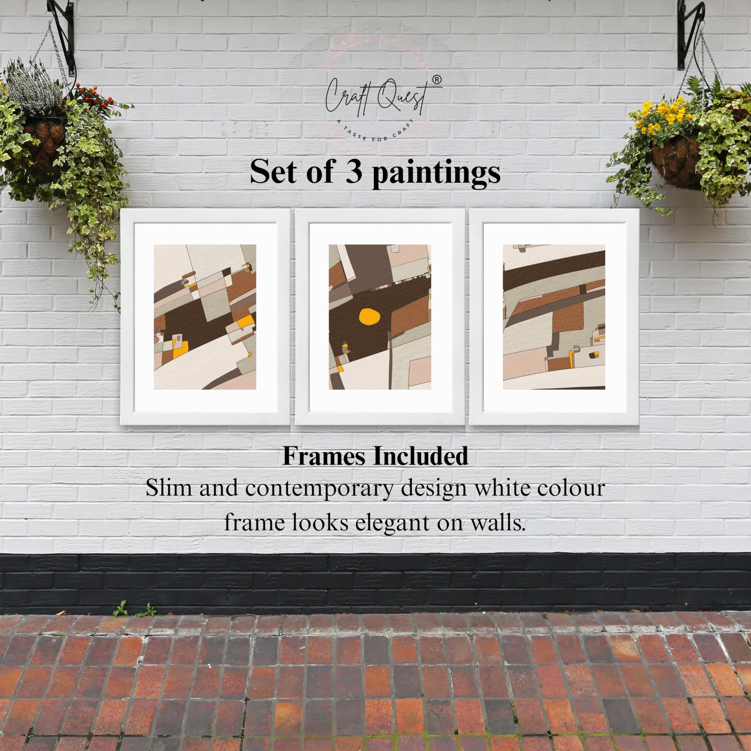CRAFT QUEST Abstract Handdrawn Black Lines Contemporary Wall Decor | Set of 3 Frames for Home Decoration | Ideal for Living Room, Bedroom & Offices