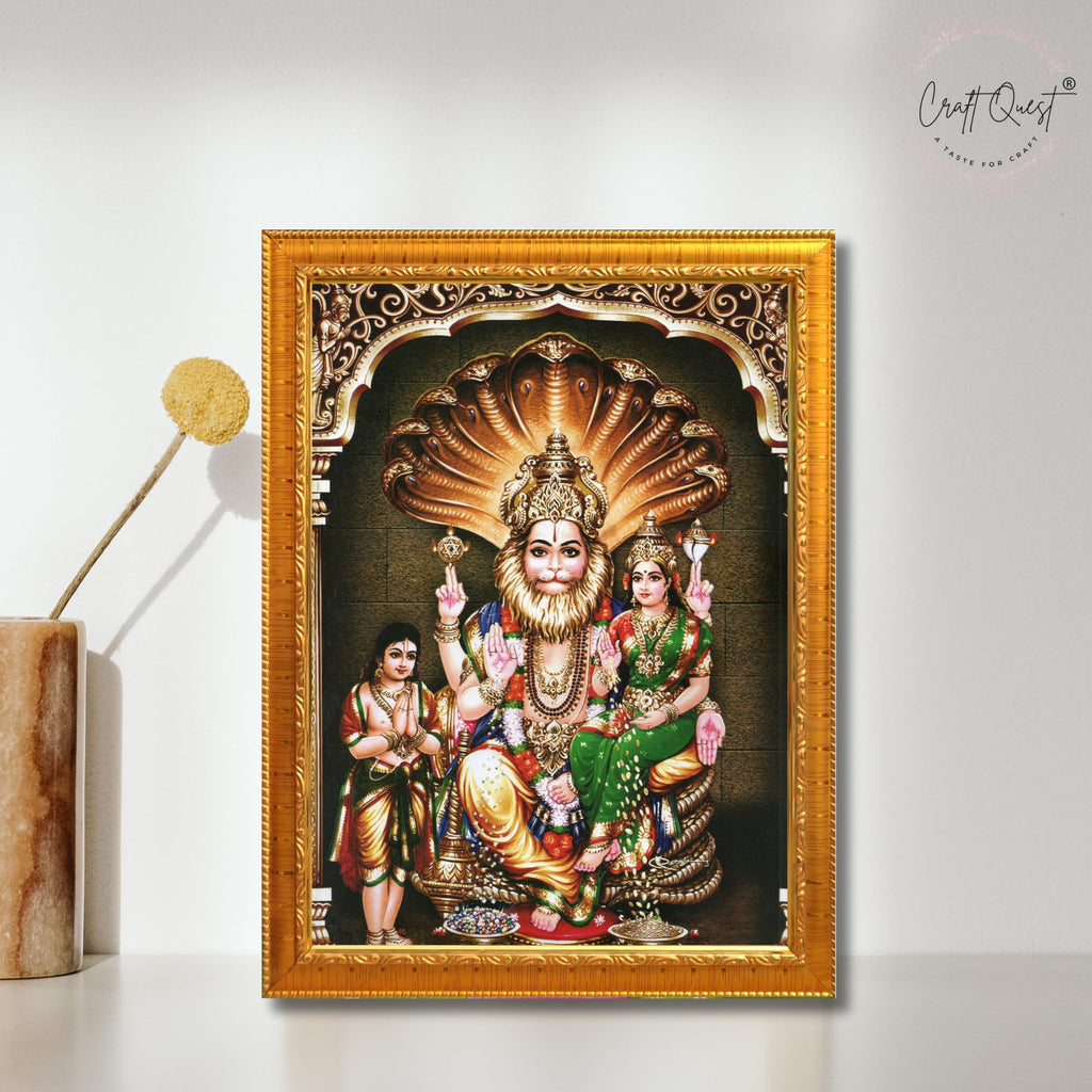 CRAFT QUEST Lakshmi Narasimha Swamy Lord Narsingh Bhagwan Photo Framed | Acrylic Glass, Lightweight | Ideal for Home, Office, Temple & Puja Room, Wall Decor