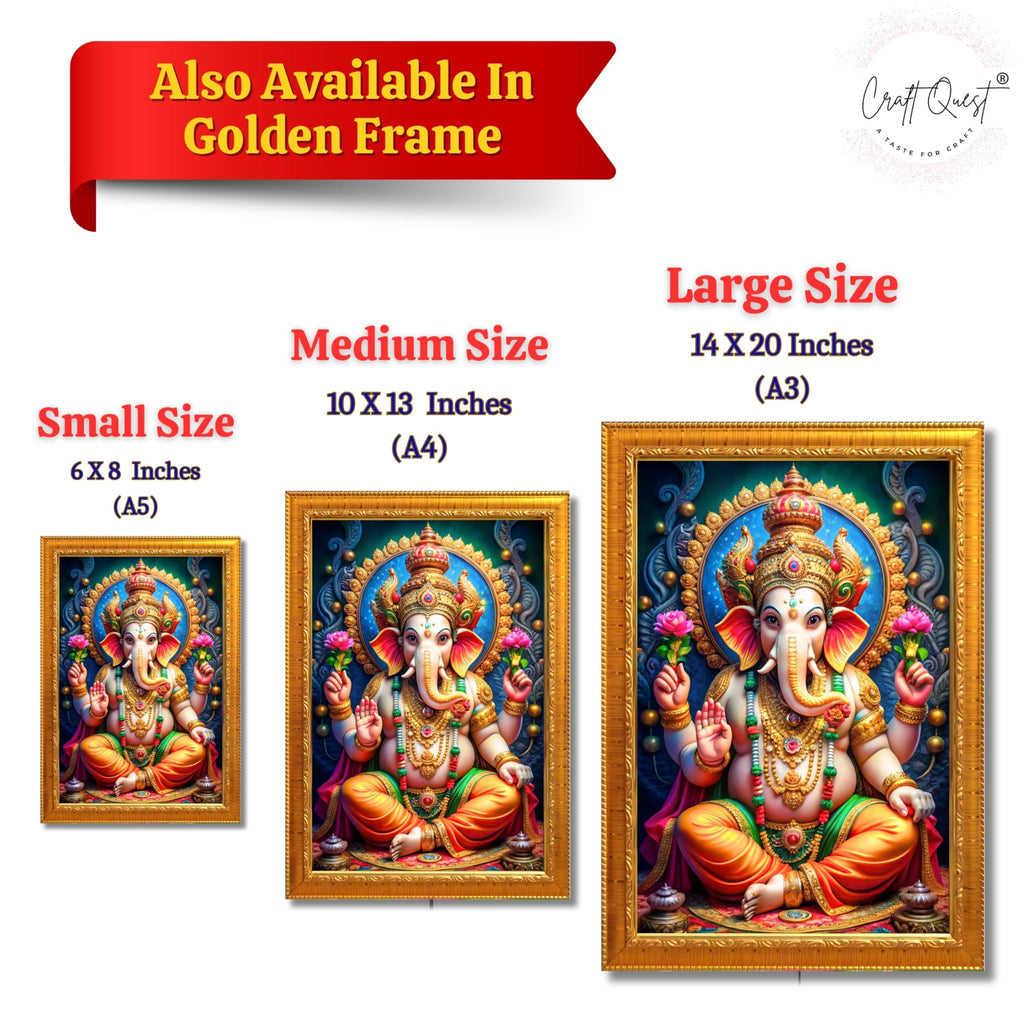 CRAFT QUEST Laminated God Ganpati ji Photo Frame Wall Decor Mandir Pooja Poster Religious Painting Divine Hindu Temple Decoration Spiritual Blessings Home Office Gift