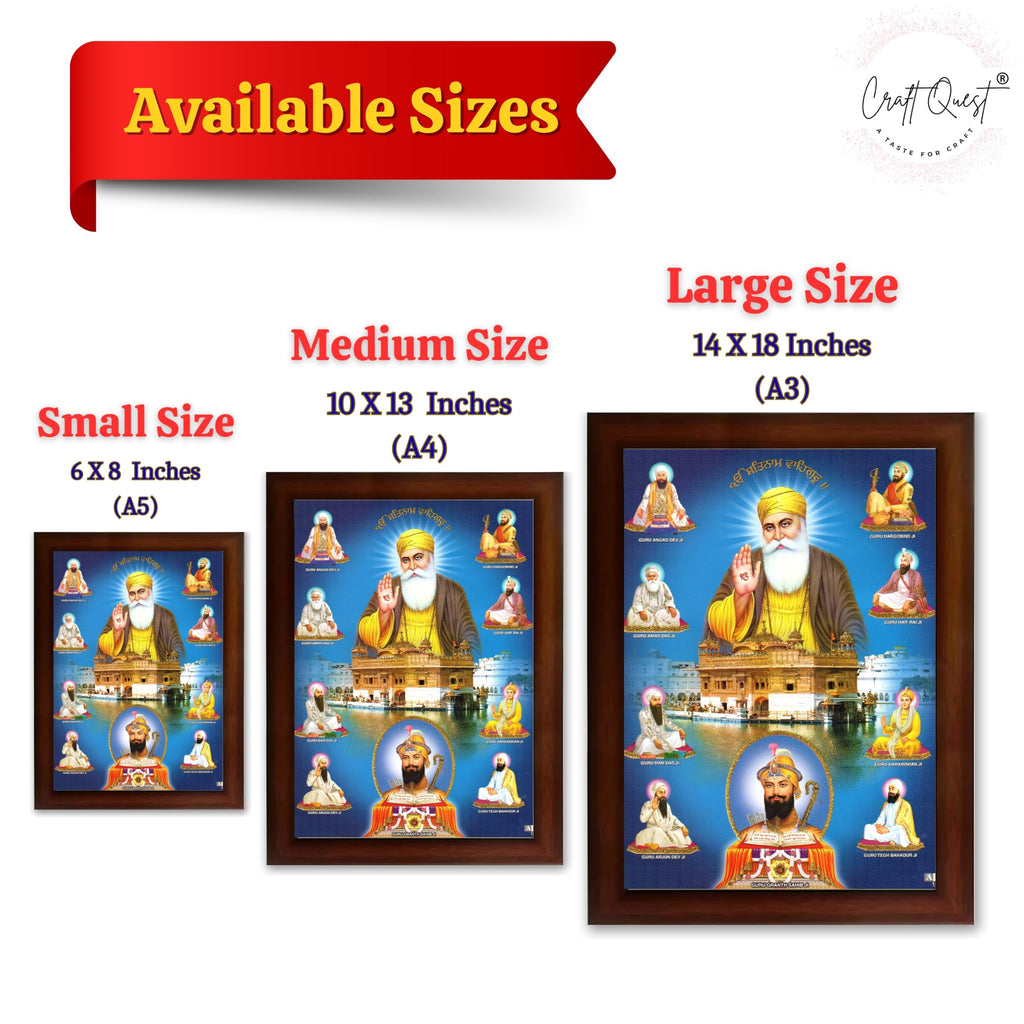 CRAFT QUEST Gurunanak Dev Ji Photo Frame Waheguru Sikh Guru Photo for Home Decor Spiritual Wall Hanging and Living Room Decoration