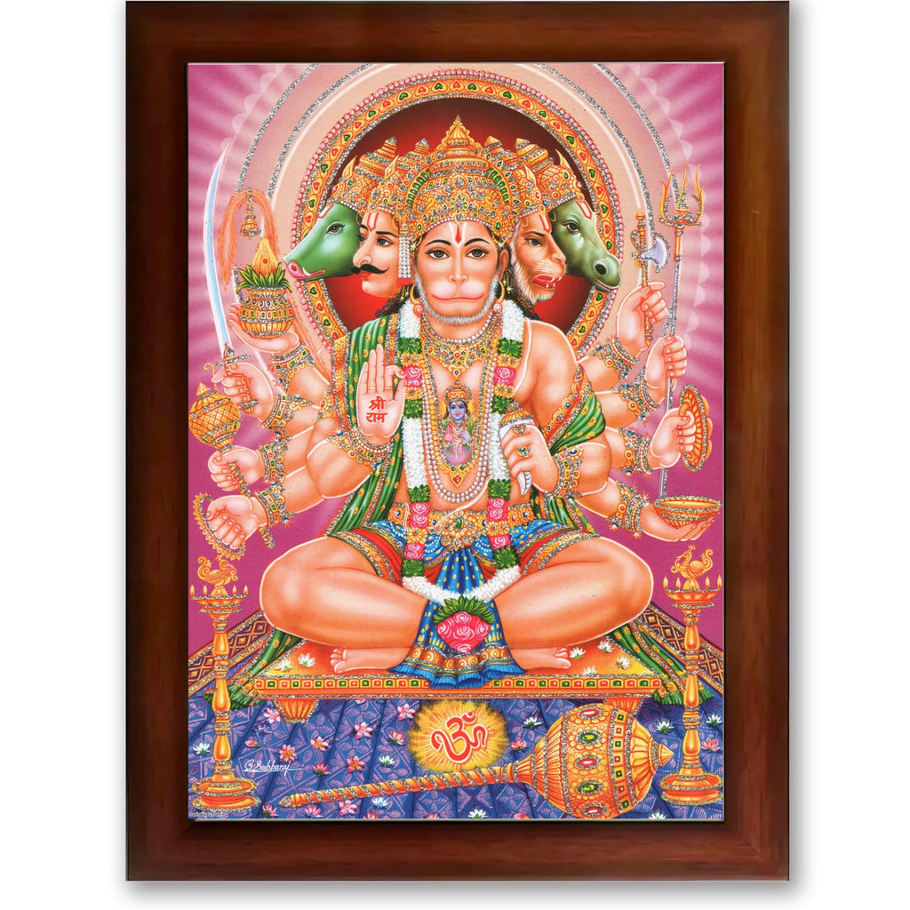 CRAFT QUEST Panchmukhi Hanuman JI | Bajrangbali Religious Photo frame Decorative Item Synthetic frame
