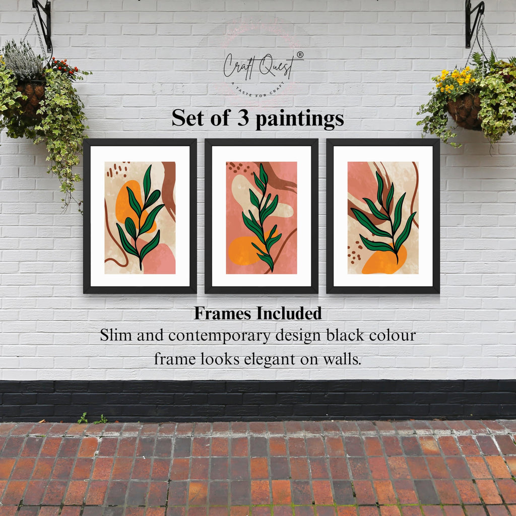 CRAFT QUEST Wall Art Decor Paintings | Set of 3 BOHO Wall Art Frames for Home Decoration | Ideal for Living Room, Bedrooms & Office