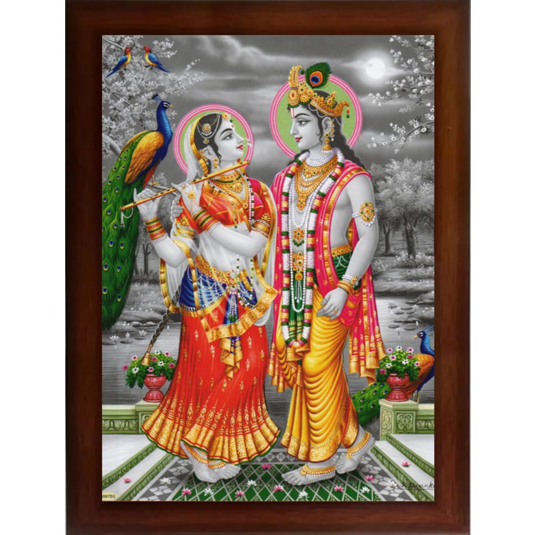 Craft Quest Radha Krishna Sparkle Coated Home Decorative Gift Item Framed Painting (10 X 14 Inches, Brown) RK1013-15