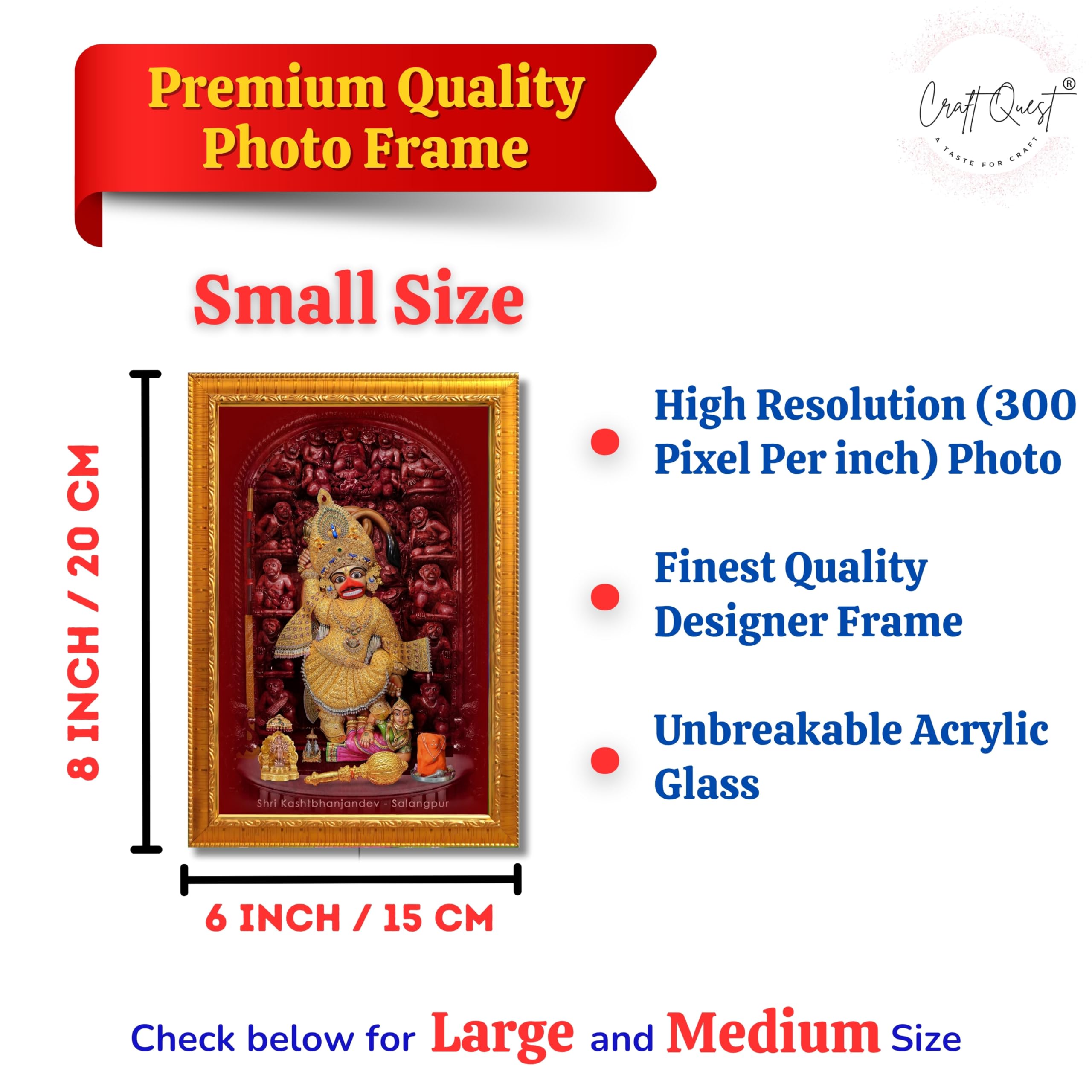 CRAFT QUEST Shree Kashtabhanjan Dev Hanumanji Salangpur Religious Photo Frame Synthetic, Wall hangings