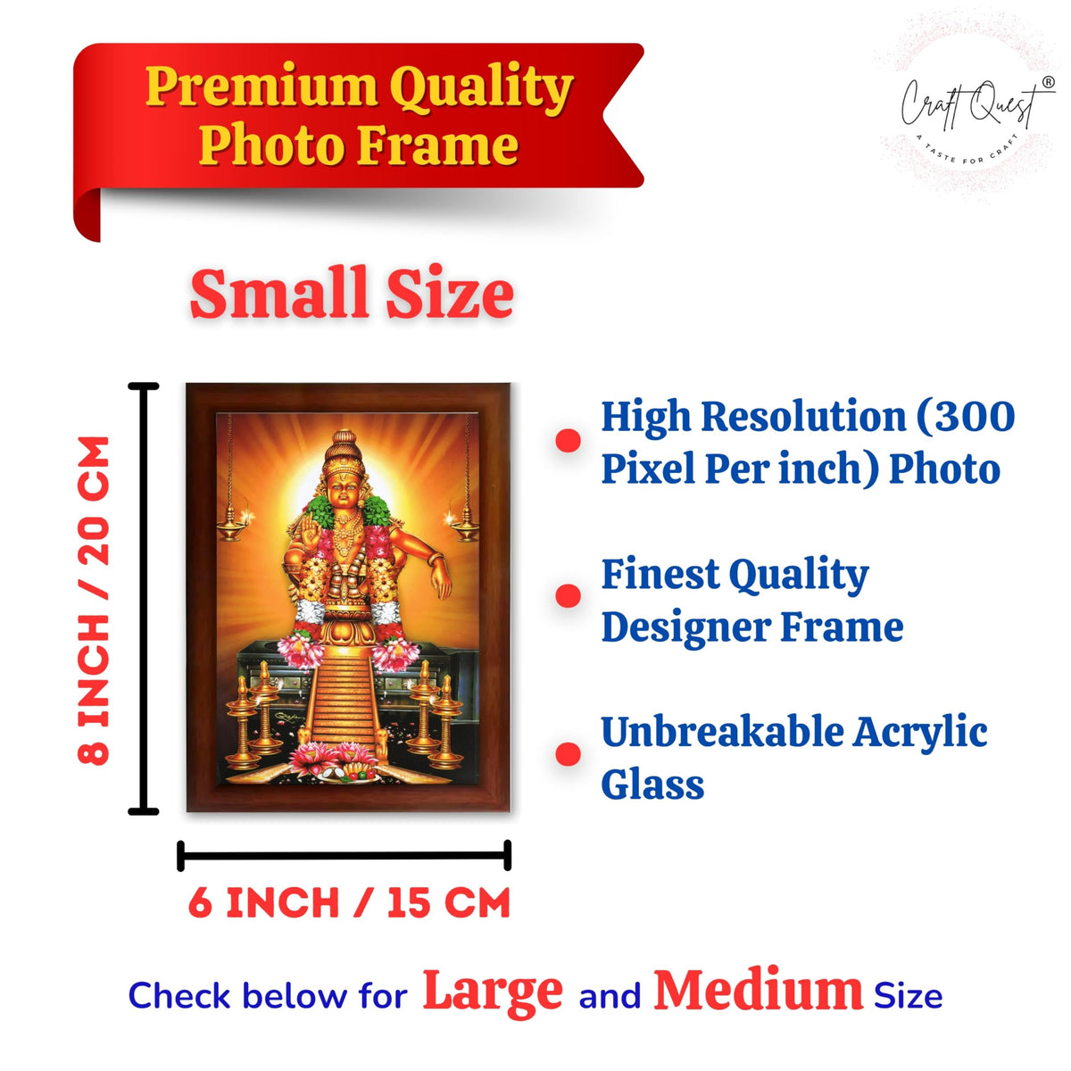 CRAFT QUEST Lord Ayyappa Swamy Ayyappan Iyyappan South photo Frame For Wall Painting,Temple, Pooja, Home Décor Items