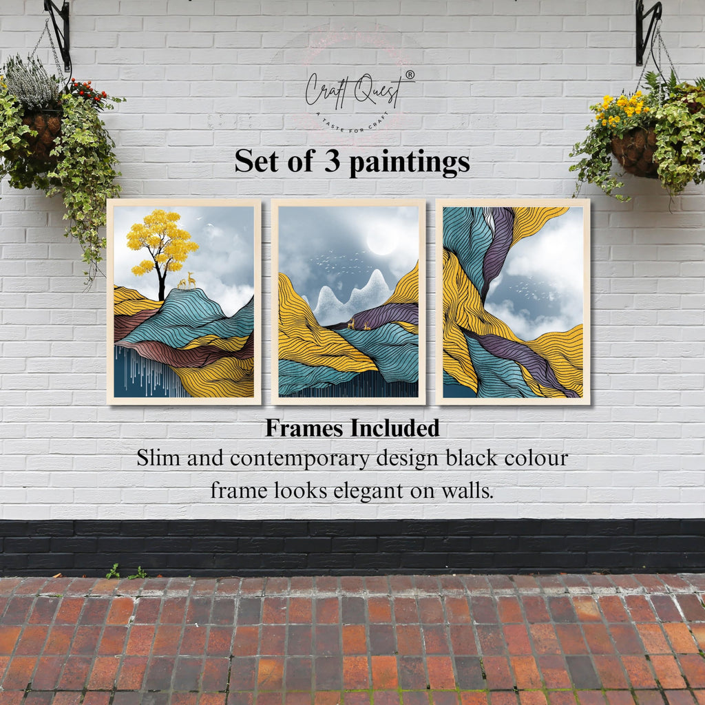 CRAFT QUEST Modern Abstract Landscape Art | Set of 3 Frames for Home Decoration | Ideal for Living Room, Bedroom & Offices