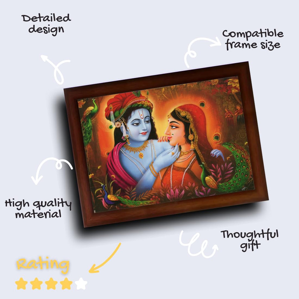 Craft Quest Radha Krishna Sparkle Coated Home Decorative Gift Item Framed Painting (10 X 14 Inches, Brown) RK1013-101
