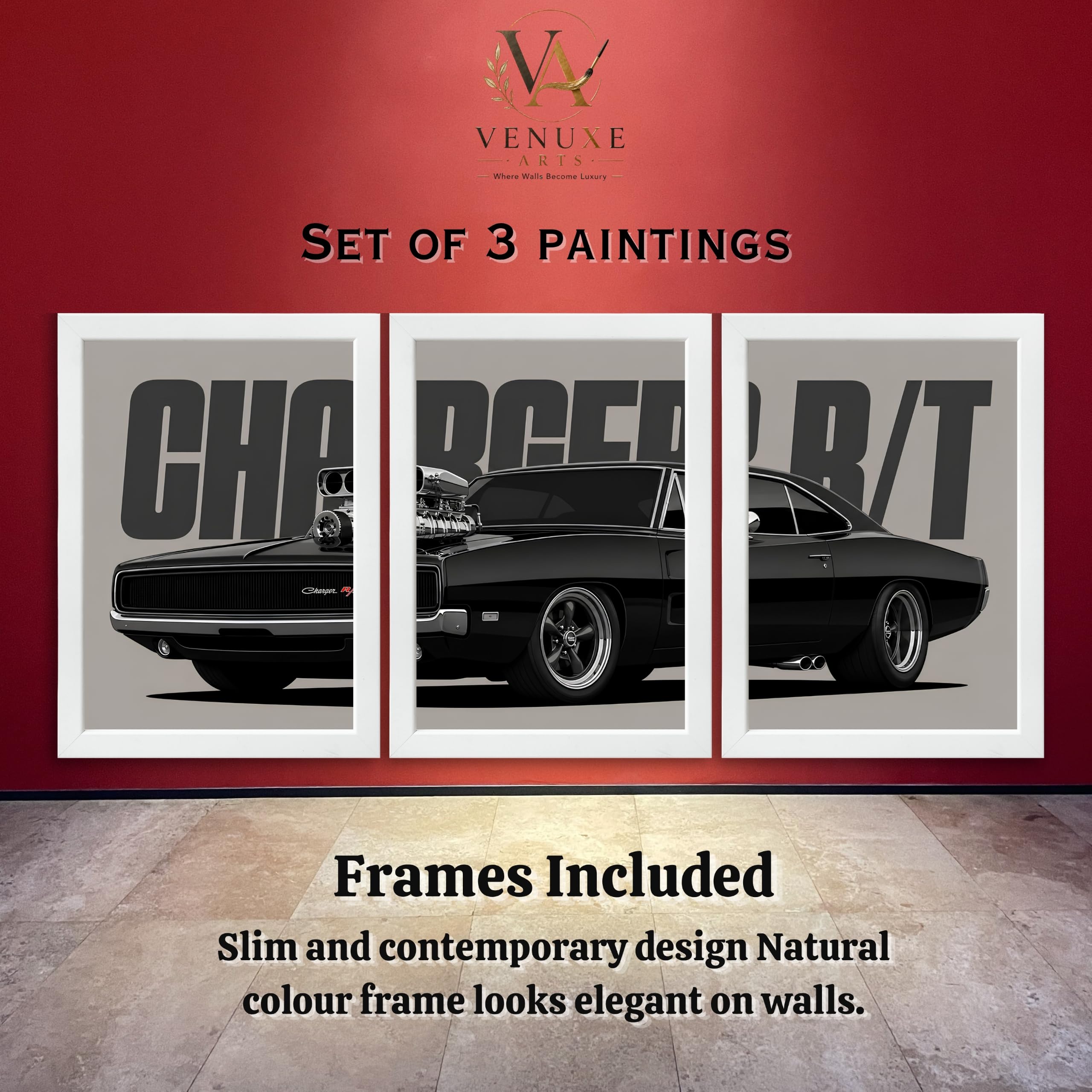 VENUXE ARTS Set Of 3 Big Sports Cars Framed Posters Gift Items for Boys Room Wall Decoration Bedroom Living Room Office Studio Décor | Car Poster Frame for Wall Décor