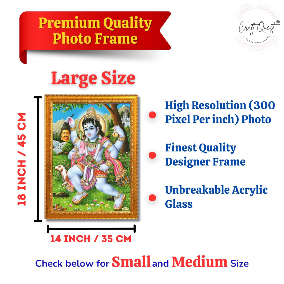CRAFT QUEST Kaal Bhairav/Lord Bhairava/Bhairon Baba/Bhairavnath/Batuk Bhairav Religious Photo Frame & Acrylic Sheet Glass