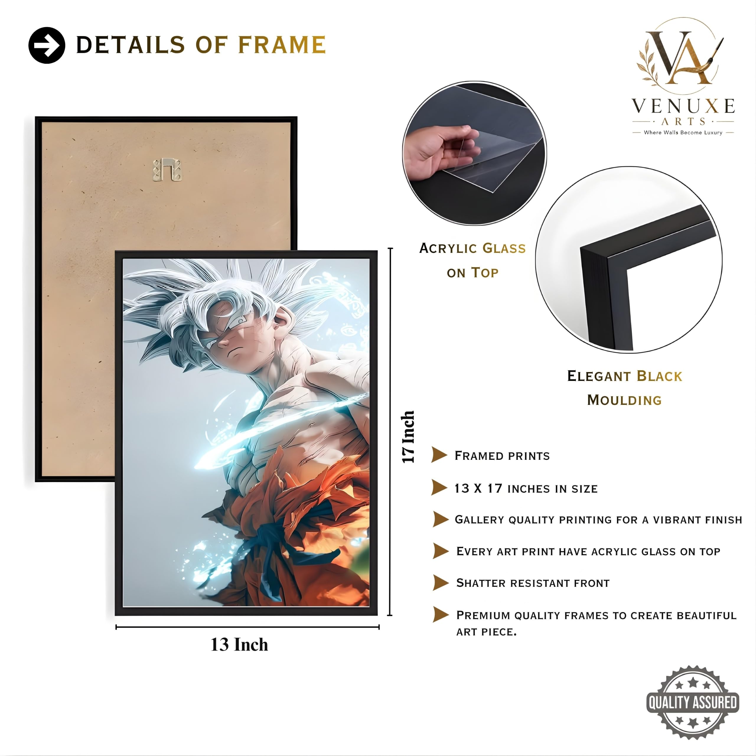VENUXE ARTS Set Of 3 Anime Characters Wall Framed |Anime Characters Framed Poster for Living Room Bedroom Gaming Room Studio Wall Decor