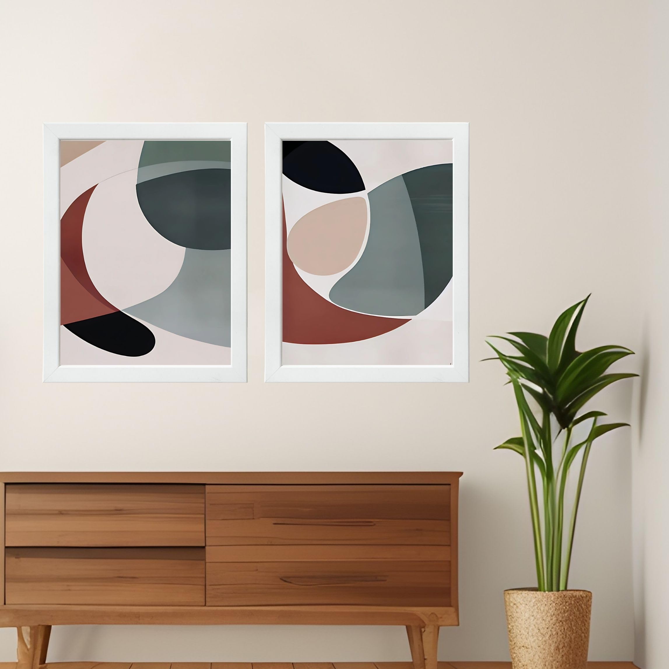 CRAFT QUEST Wall Art Decor Paintings | Set of 2 Minimalist Wall Art Frames for Home Decoration | Perfect for Living Room, Bedroom & Office