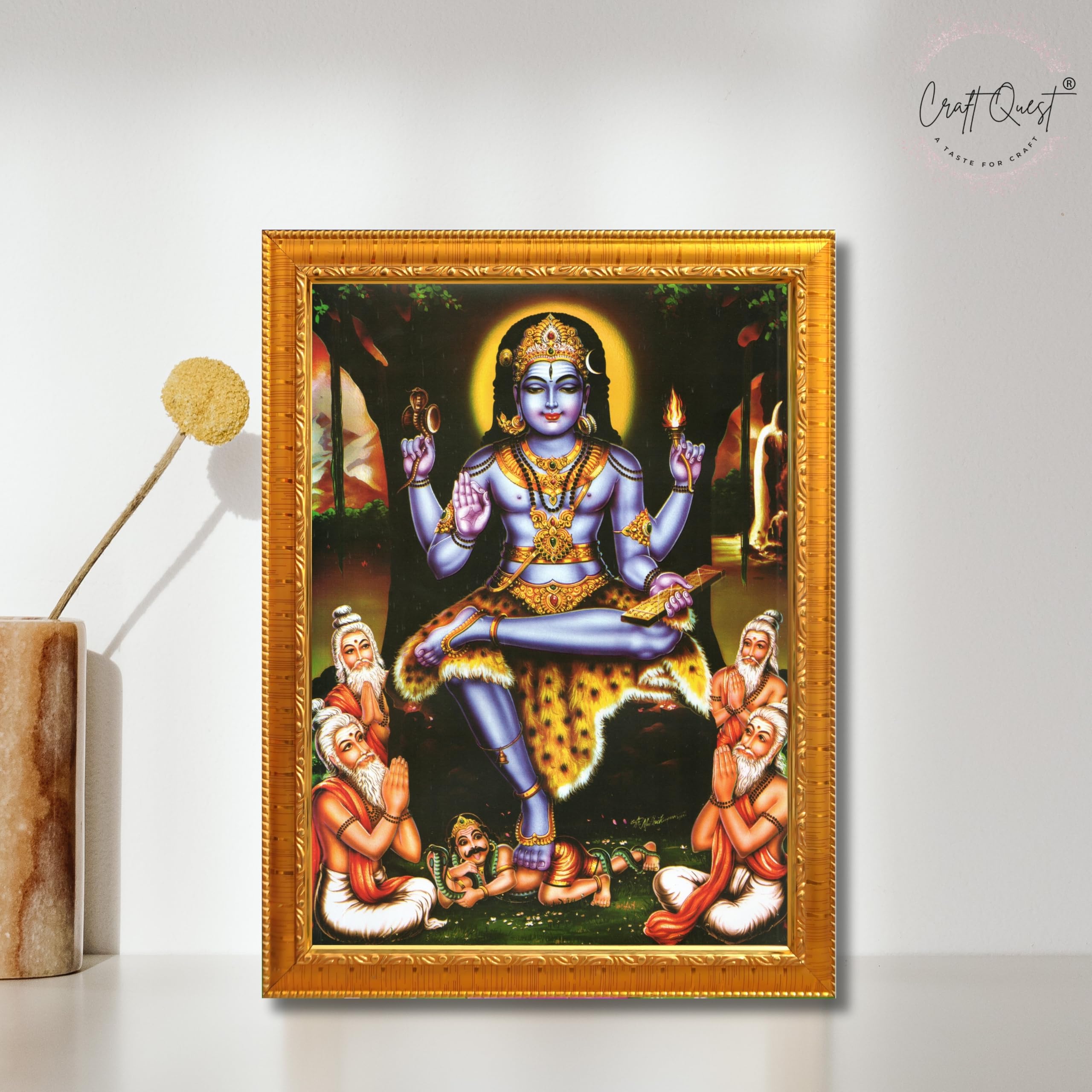 CRAFT QUEST Lord Dakshinamurthy Yoga Dakshinamoorthy Wall Photo Framed Home Decor | Religious South God Picture Frame for Home, Office, Temple & Gifting