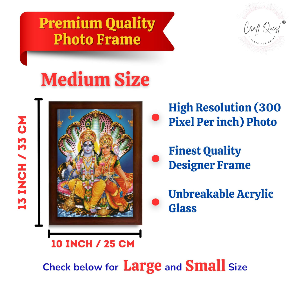 CRAFT QUEST Laxmi Narayan Laxmi Vishnu Dev Lakshmi Devi Ji Wall Painting Framed Home Decor, Religious Photo Frame