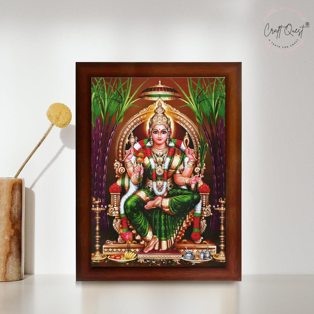 CRAFT QUEST Lalitha Devi for Pooja Tripura Sundari Mata Wall Painting Photo Framed | South God Picture Frame for Home, Office, Temple & Gifting, Decor