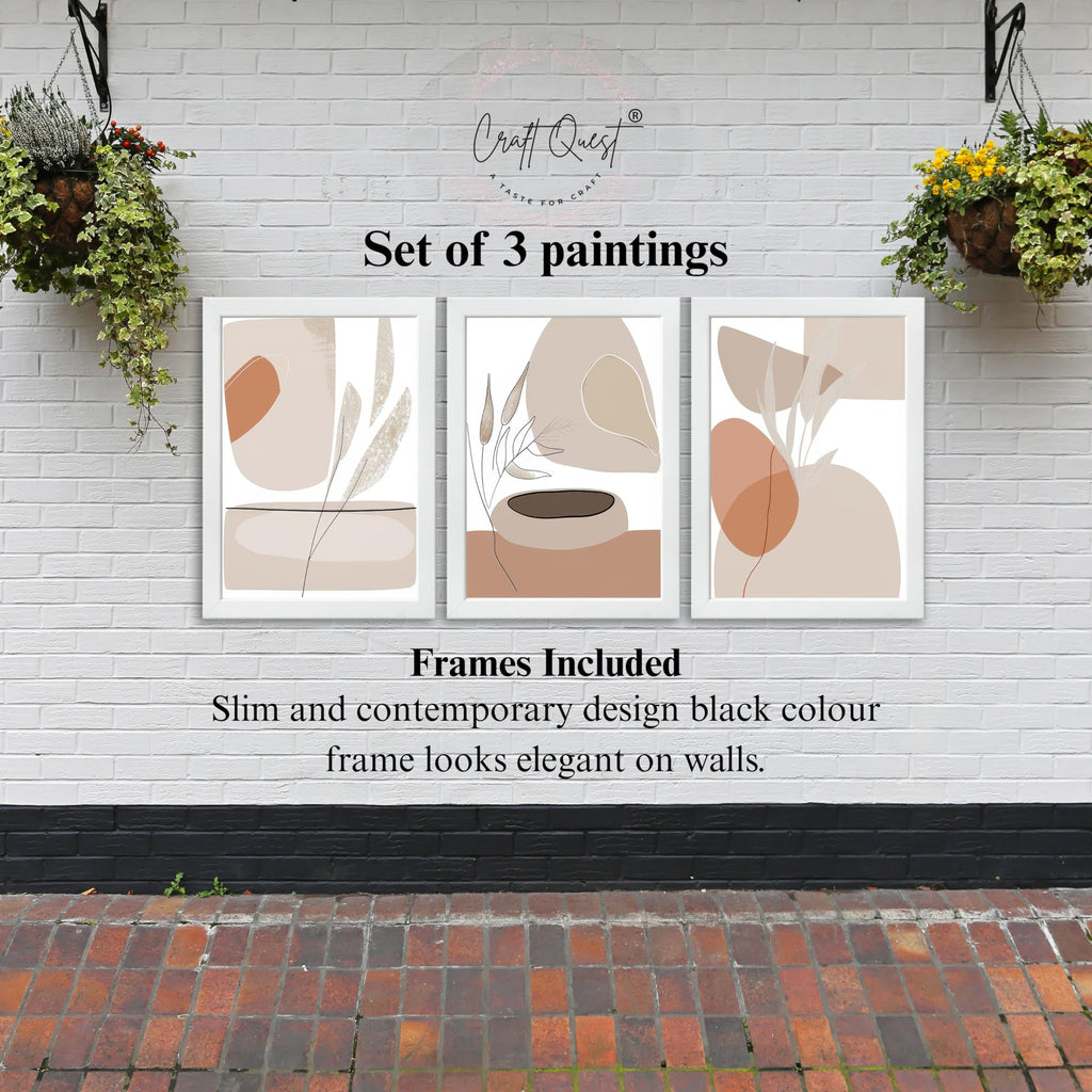 CRAFT QUEST Modern Art White Wall Abstract Wall Art | Set of 3 Frames for Home Decoration | Ideal for Living Room, Bedroom & Offices