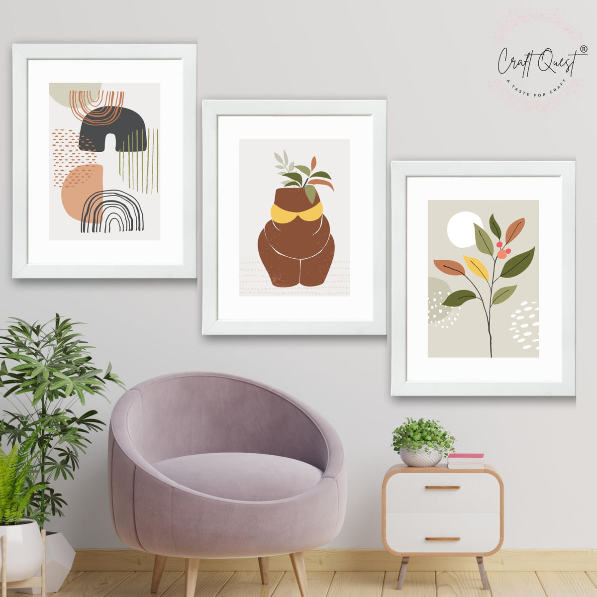 CRAFT QUEST Abstract Minimalist Art Modern Design | Set of 3 Frames for Home Decoration | Ideal for Living Room, Bedroom & Offices
